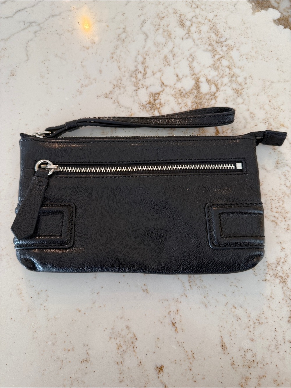 Cole Haan Black Patent Leather Wristlet Clutch with Front Zip